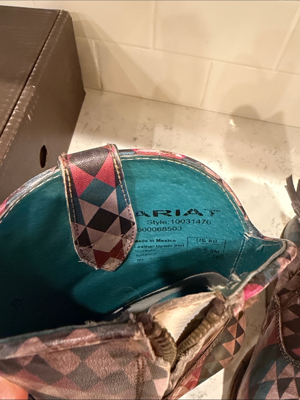 New in Box Ariat Teal Red Blue Southwestern Geometric Western Ankle Boots size 8 - Picture 4 of 10